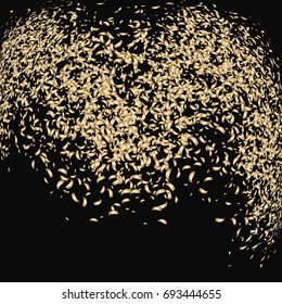 Abstract background with many falling tiny golden confetti pieces. Vector festive background for Christmas and New Year's card