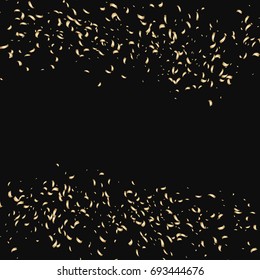 Abstract background with many falling tiny golden confetti pieces. Vector festive background for Christmas and New Year's card