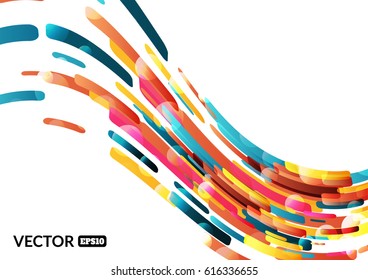 Abstract background with many moving shapes. Bright colors.