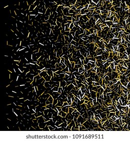 Abstract Background with Many Random Falling Golden Small Confetti on Background. Invitation Background. Banner, Greeting Card, Christmas and New Year card, Postcard, Packaging, Textile Print.
