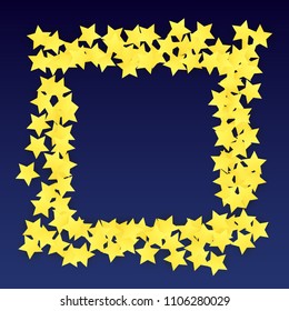 Abstract Background with Many Random Falling Yellow Stars Confetti. Invitation Background. 
 Banner, Greeting Card, Christmas card, Postcard, Packaging, Textile Print. Beautiful Night Sky