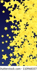 Abstract Background with Many Random Falling Golden Stars Confetti. Invitation Background. Banner, Greeting Card, Christmas and New Year card, Postcard, Packaging, Textile Print. Beautiful Night Sky
