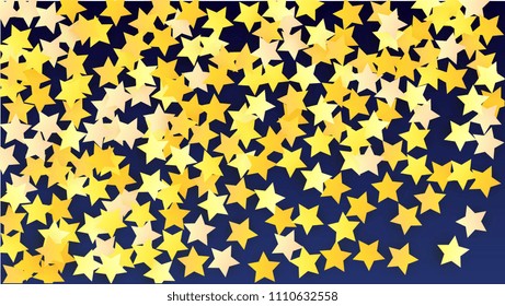 Abstract Background with Many Random Falling Yellow Stars Confetti. Invitation Background. 
 Abstract Decoration for Party, Birthday Celebrate, Anniversary or Event, Festive. Vector illustration 
