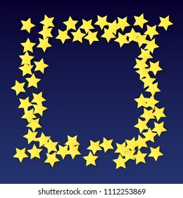 Abstract Background with Many Random Falling Yellow Stars Confetti. Invitation Background. 
 Banner, Greeting Card, Christmas card, Postcard, Packaging, Textile Print. Beautiful Night Sky