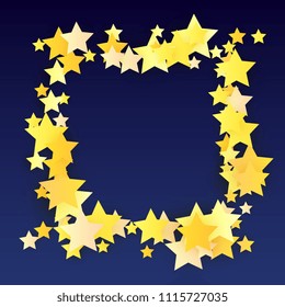 Abstract Background with Many Random Falling Yellow Stars Confetti. Invitation Background. 
 Abstract Decoration for Party, Birthday Celebrate, Anniversary or Event, Festive. Vector illustration 
