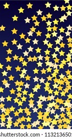Abstract Background with Many Random Falling Golden Stars Confetti. Invitation Background. Banner, Greeting Card, Christmas and New Year card, Postcard, Packaging, Textile Print. Beautiful Night Sky
