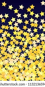 Abstract Background with Many Random Falling Golden Stars Confetti. Invitation Background. Banner, Greeting Card, Christmas and New Year card, Postcard, Packaging, Textile Print. Beautiful Night Sky
