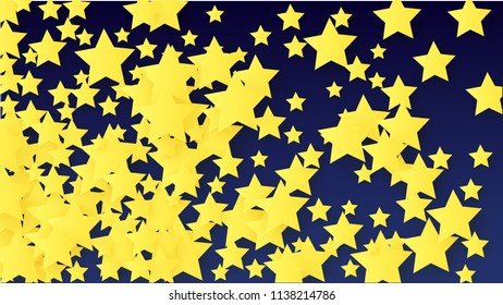 Abstract Background with Many Random Falling Yellow Stars Confetti. Invitation Background. 
 Banner, Greeting Card, Christmas card, Postcard, Packaging, Textile Print. Beautiful Night Sky