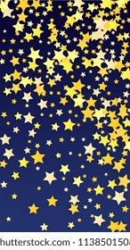 Abstract Background with Many Random Falling Golden Stars Confetti. Invitation Background. Banner, Greeting Card, Christmas and New Year card, Postcard, Packaging, Textile Print. Beautiful Night Sky
