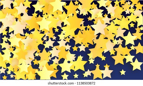Abstract Background with Many Random Falling Yellow Stars Confetti. Invitation Background. 
 Abstract Decoration for Party, Birthday Celebrate, Anniversary or Event, Festive. Vector illustration 
