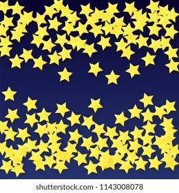 Abstract Background with Many Random Falling Yellow Stars Confetti. Invitation Background. Banner, Greeting Card, Christmas card, Postcard, Packaging, Textile Print. Beautiful Night Sky