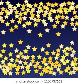 Abstract Background with Many Random Falling Yellow Stars Confetti. Invitation Background. 
 Abstract Decoration for Party, Birthday Celebrate, Anniversary or Event, Festive. Vector illustration 