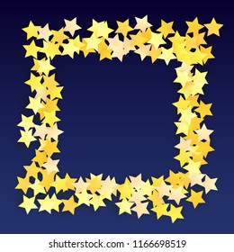 Abstract Background with Many Random Falling Yellow Stars Confetti. Invitation Background. 
 Banner, Greeting Card, Christmas card, Postcard, Packaging, Textile Print. Beautiful Night Sky