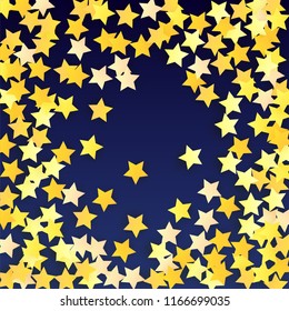 Abstract Background with Many Random Falling Yellow Stars Confetti. Invitation Background. 
 Banner, Greeting Card, Christmas card, Postcard, Packaging, Textile Print. Beautiful Night Sky