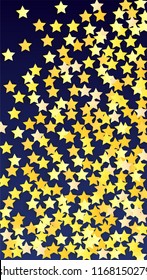 Abstract Background with Many Random Falling Golden Stars Confetti. Invitation Background. Banner, Greeting Card, Christmas and New Year card, Postcard, Packaging, Textile Print. Beautiful Night Sky
