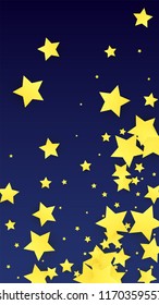 Abstract Background with Many Random Falling Golden Stars Confetti. Invitation Background. Banner, Greeting Card, Christmas and New Year card, Postcard, Packaging, Textile Print. Beautiful Night Sky
