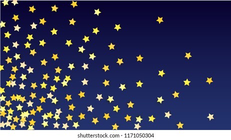 Abstract Background with Many Random Falling Yellow Stars Confetti. Invitation Background. 
 Banner, Greeting Card, Christmas card, Postcard, Packaging, Textile Print. Beautiful Night Sky