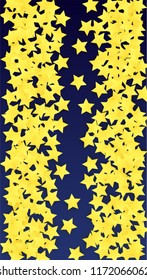 Abstract Background with Many Random Falling Golden Stars Confetti. Invitation Background. Banner, Greeting Card, Christmas and New Year card, Postcard, Packaging, Textile Print. Beautiful Night Sky
