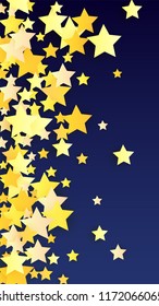 Abstract Background with Many Random Falling Golden Stars Confetti. Invitation Background. Banner, Greeting Card, Christmas and New Year card, Postcard, Packaging, Textile Print. Beautiful Night Sky
