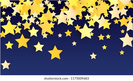 Abstract Background with Many Random Falling Yellow Stars Confetti. Invitation Background. Abstract Decoration for Party, Birthday Celebrate, Anniversary or Event, Festive. Vector illustration 