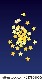 Abstract Background with Many Random Falling Golden Stars Confetti. Invitation Background. Banner, Greeting Card, Christmas and New Year card, Postcard, Packaging, Textile Print. Beautiful Night Sky
