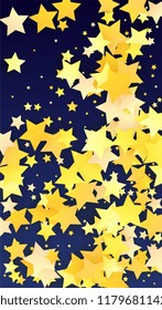 Abstract Background with Many Random Falling Golden Stars Confetti. Invitation Background. Banner, Greeting Card, Christmas and New Year card, Postcard, Packaging, Textile Print. Beautiful Night Sky
