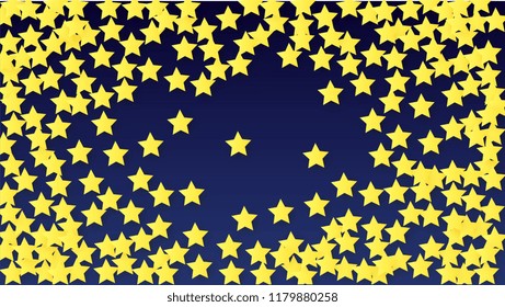 Abstract Background with Many Random Falling Yellow Stars Confetti. Invitation Background. 
 Abstract Decoration for Party, Birthday Celebrate, Anniversary or Event, Festive. Vector illustration 