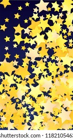 Abstract Background with Many Random Falling Golden Stars Confetti. Invitation Background. Banner, Greeting Card, Christmas and New Year card, Postcard, Packaging, Textile Print. Beautiful Night Sky
