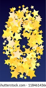 Abstract Background with Many Random Falling Golden Stars Confetti. Invitation Background. Banner, Greeting Card, Christmas and New Year card, Postcard, Packaging, Textile Print. Beautiful Night Sky
