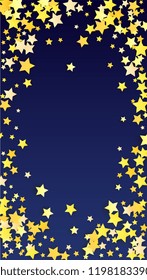Abstract Background with Many Random Falling Golden Stars Confetti. Invitation Background. Banner, Greeting Card, Christmas and New Year card, Postcard, Packaging, Textile Print. Beautiful Night Sky
