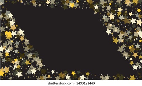 						Abstract Background with Many Random Falling Golden Stars Confetti on Background. Invitation Background. Banner, Greeting Card, Christmas and New Year card, Textile Print. Beautiful Night Sky