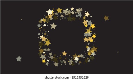 Abstract Background with Many Random Falling Golden Stars Confetti on Background. Invitation Background. Banner, Greeting Card, Christmas and New Year card, Textile Print. Beautiful Night Sky