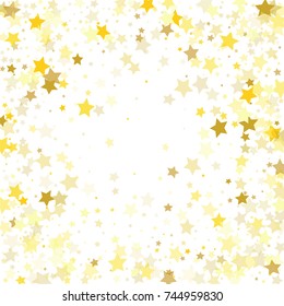 Abstract Background with Many Random Falling Golden Stars Confetti on Background.  Invitation Background. Banner, Greeting Card, Christmas and New Year card, Postcard, Packaging, Textile Print