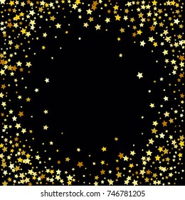 Abstract Background with Many Random Falling Golden Stars Confetti on Background.  Invitation Background. Banner, Greeting Card, Christmas and New Year card, Postcard, Packaging, Textile Print