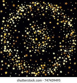 Abstract Background with Many Random Falling Golden Stars Confetti on Background.  Invitation Background. Banner, Greeting Card, Christmas and New Year card, Postcard, Packaging, Textile Print