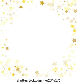 Abstract Background with Many Random Falling Golden Stars Confetti on Background.  Invitation Background. Banner, Greeting Card, Christmas and New Year card, Postcard, Packaging, Textile Print