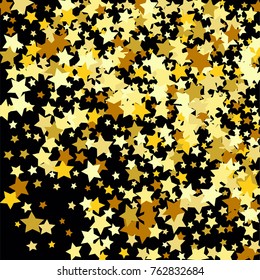 Abstract Background with Many Random Falling Golden Stars Confetti on Background.  Invitation Background. Banner, Greeting Card, Christmas and New Year card, Postcard, Packaging, Textile Print