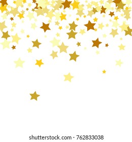 Abstract Background with Many Random Falling Golden Stars Confetti on Background.  Invitation Background. Banner, Greeting Card, Christmas and New Year card, Postcard, Packaging, Textile Print