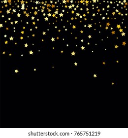 Abstract Background with Many Random Falling Golden Stars Confetti on Background.  Invitation Background. Banner, Greeting Card, Christmas and New Year card, Postcard, Packaging, Textile Print