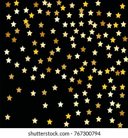 Abstract Background with Many Random Falling Golden Stars Confetti on Background.  Invitation Background. Banner, Greeting Card, Christmas and New Year card, Postcard, Packaging, Textile Print