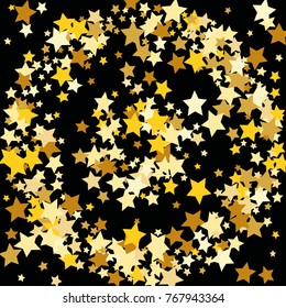 Abstract Background with Many Random Falling Golden Stars Confetti on Background.  Invitation Background. Banner, Greeting Card, Christmas and New Year card, Postcard, Packaging, Textile Print