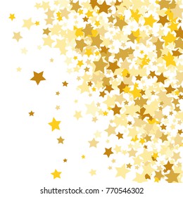Abstract Background with Many Random Falling Golden Stars Confetti on Background.  Invitation Background. Banner, Greeting Card, Christmas and New Year card, Postcard, Packaging, Textile Print