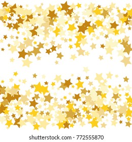 Abstract Background with Many Random Falling Golden Stars Confetti on Background.  Invitation Background. Banner, Greeting Card, Christmas and New Year card, Postcard, Packaging, Textile Print