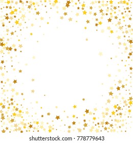 Abstract Background with Many Random Falling Golden Stars Confetti on Background.  Invitation Background. Banner, Greeting Card, Christmas and New Year card, Postcard, Packaging, Textile Print