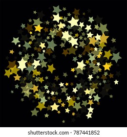 Abstract Background with Many Random Falling Golden Stars Confetti on Background.  Invitation Background. Banner, Greeting Card, Christmas and New Year card, Postcard, Packaging, Textile Print
