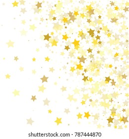 Abstract Background with Many Random Falling Golden Stars Confetti on Background.  Invitation Background. Banner, Greeting Card, Christmas and New Year card, Postcard, Packaging, Textile Print