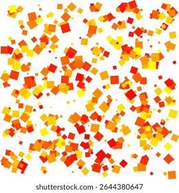 An abstract background with many randomly oriented and positioned red, orange and yellow squares.