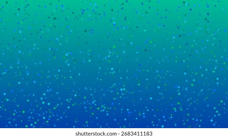 Un fondo abstracto con muchos círculos azules y verdes no superpuestos dispersos al azar con diferentes tamaños en un gradiente de color de Vertical de verde a azul.