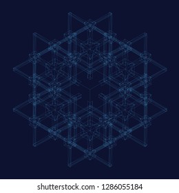 Abstract background with many rectangles forming a complex shape. Dark blue background. 3D. Vector illustration.