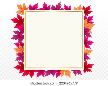 Abstract background with maple frame of autumn for design and decor , vector illustration, eps 10 with transparency